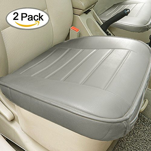 Edge Wrapping 2pc Car front Seat Cushion Cover Pad Mat for Auto Supplies Office Chair with PU Leather Bamboo Charcoal(Grey)