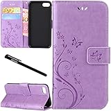 iPhone 6 Plus / iPhone 6S Plus Case, Urvoix Card Holder Stand Smooth Hand Feel PU Leather Wallet Case - Embossed Flower Butterfly Flip Cover for 4.7" Version iPhone6 Plus/6S Plus (NOT for 6) Lilac