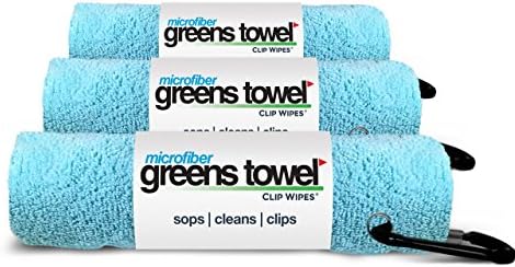 Greens Towel Microfiber (3 Pack), 16" X 16" with Carabiner Clip. The Convenient Golf Towel