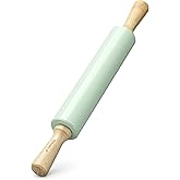 Navaris Stainless Steel Rolling Pin - 17" Non Stick Metal Roller with Wood Handles for Baking, Cooking, Cookies, Biscuits, Pi