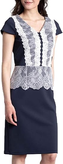 Amazon Co Jp 洗える ジャージー 日本製 ネイビー ホワイト レース ストレッチ ワンピース レディース Kay Me ケイミー Kayme 服 ファッション小物