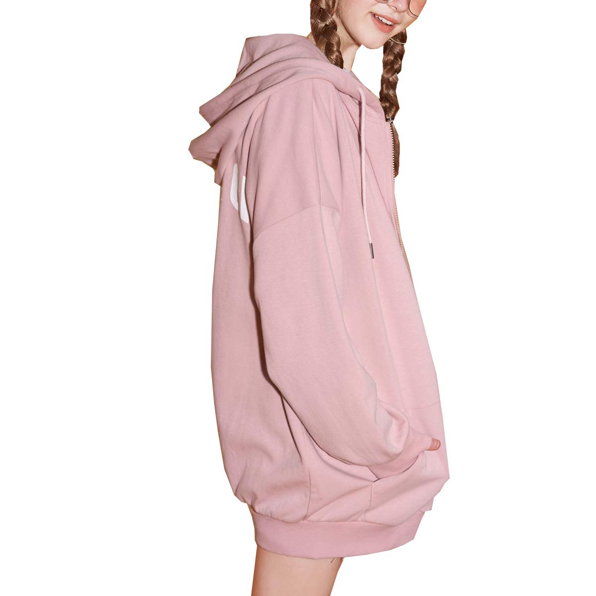 Women\'s Full Zip Hoodie Loose Casual Sweatshirts (Pink, Medium)