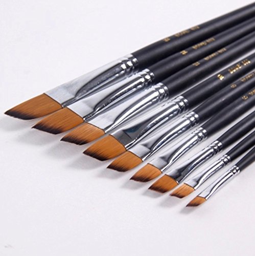 Yosoo 9 PCS Nylon Oblique Flat Tipped Paint Brushes Set, Inclined Plane Wooden Long Handle Brush Set Art Artist Professional Painting Supplies for Acrylic Watercolor and Oil Painting
