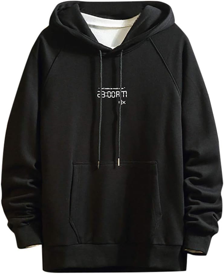 MOTOCO Hoodies Sweatshirt Men's Letter Stitching Warmth Pullover Long Sleeve Jumper with Kangaroo Pocket