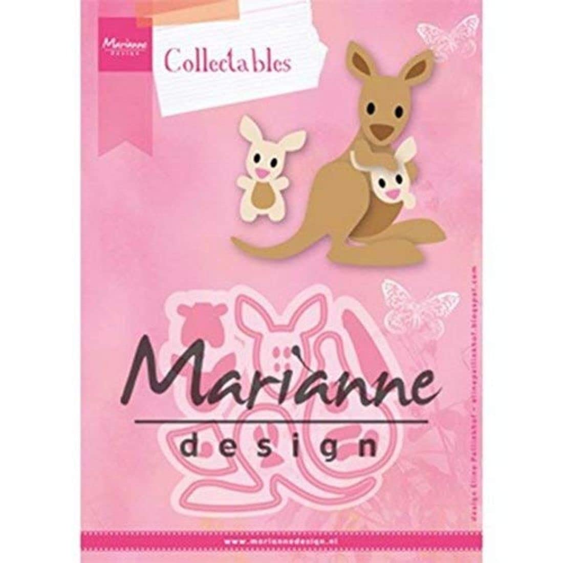 Marianne Design Collectables Eline's Kangaroo and Baby Die, Metal, Pink, 21 x 15.4 x 0.2 cm