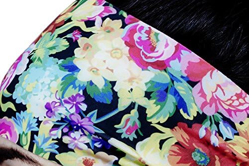 Best No Slip Garden Floral Printed Headband Wicking Work Out Wide Yoga Running Crossfit Sports Comfortable Spandex Perfect Gift Made in USA