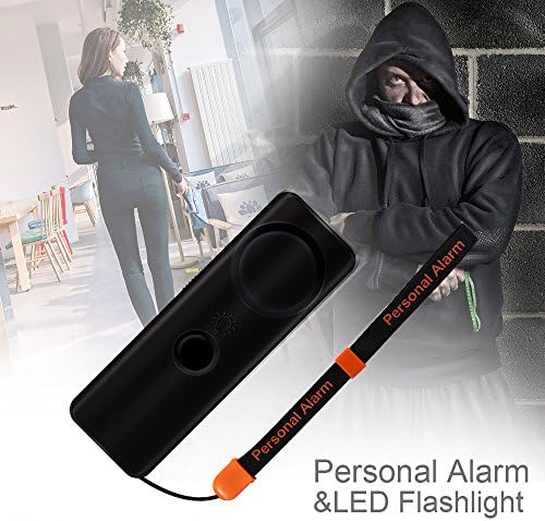 Emergency Personal Alarm &amp; LED Flashlight 2 in 1 - Portable Self Defense Wristband Key Chain Type Alarm for Men Women Kids Elderly Protection - Best Survival alarm Batteries Included - Black