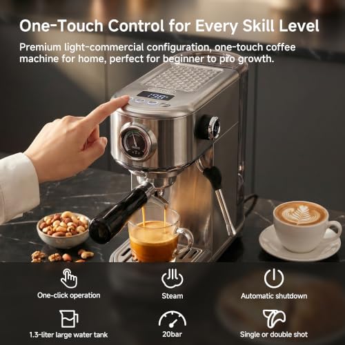 HIBREW H10B - Máquina de Espresso Profesional Actualizada 2026, Cafetera Programable 20 Bares con Vaporizador de Leche, Cuerpo de Acero Inoxidable con Pantalla LED, para Hogar y Oficina