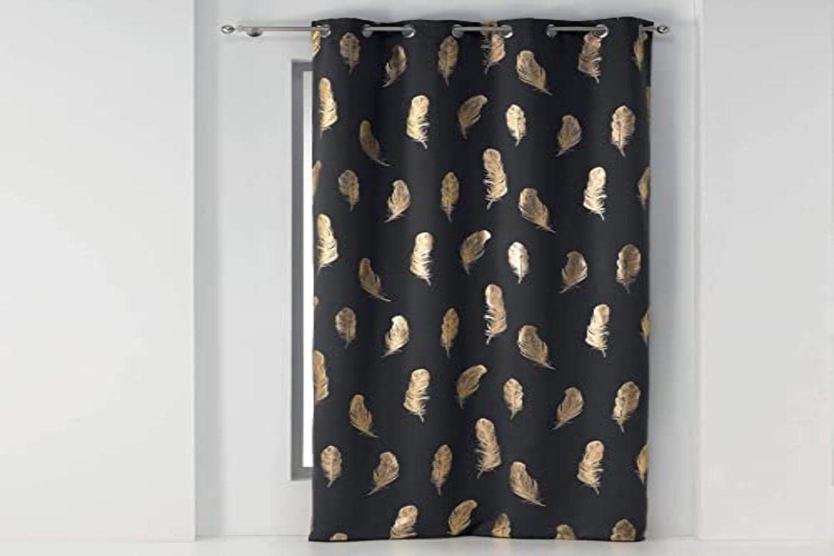 Douceur d'Intérieur Curtain with Eyelets 135 x 240 cm Printed Metallic Swany, Anthracite/Gold