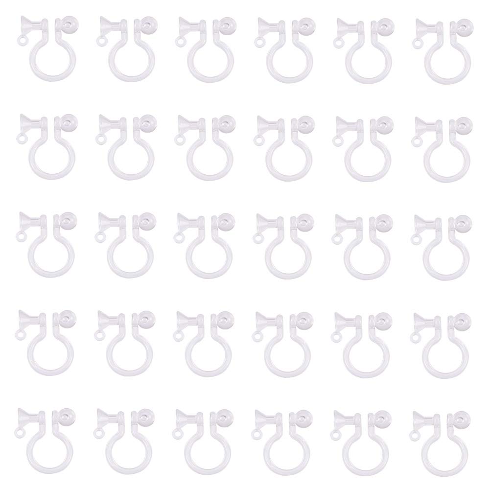 PH PandaHall 30pcs Plastic Clip on Earring, U Type Plastic Clip Earrings Converter U Type Earrings Finding Clear Non-Pierced Invisible Earring Components for DIY Jewelry Making