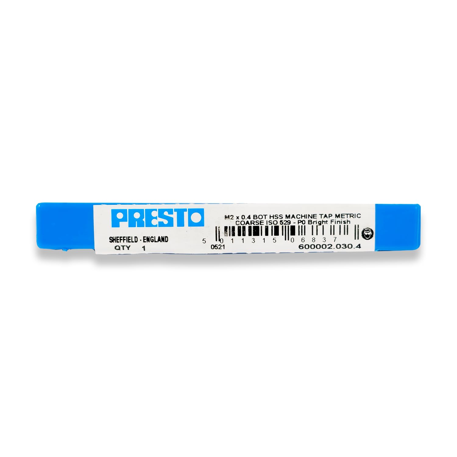 Presto 600002.030.4 M2x0.4 Metric Coarse Hand Tap - Bottom/Plug