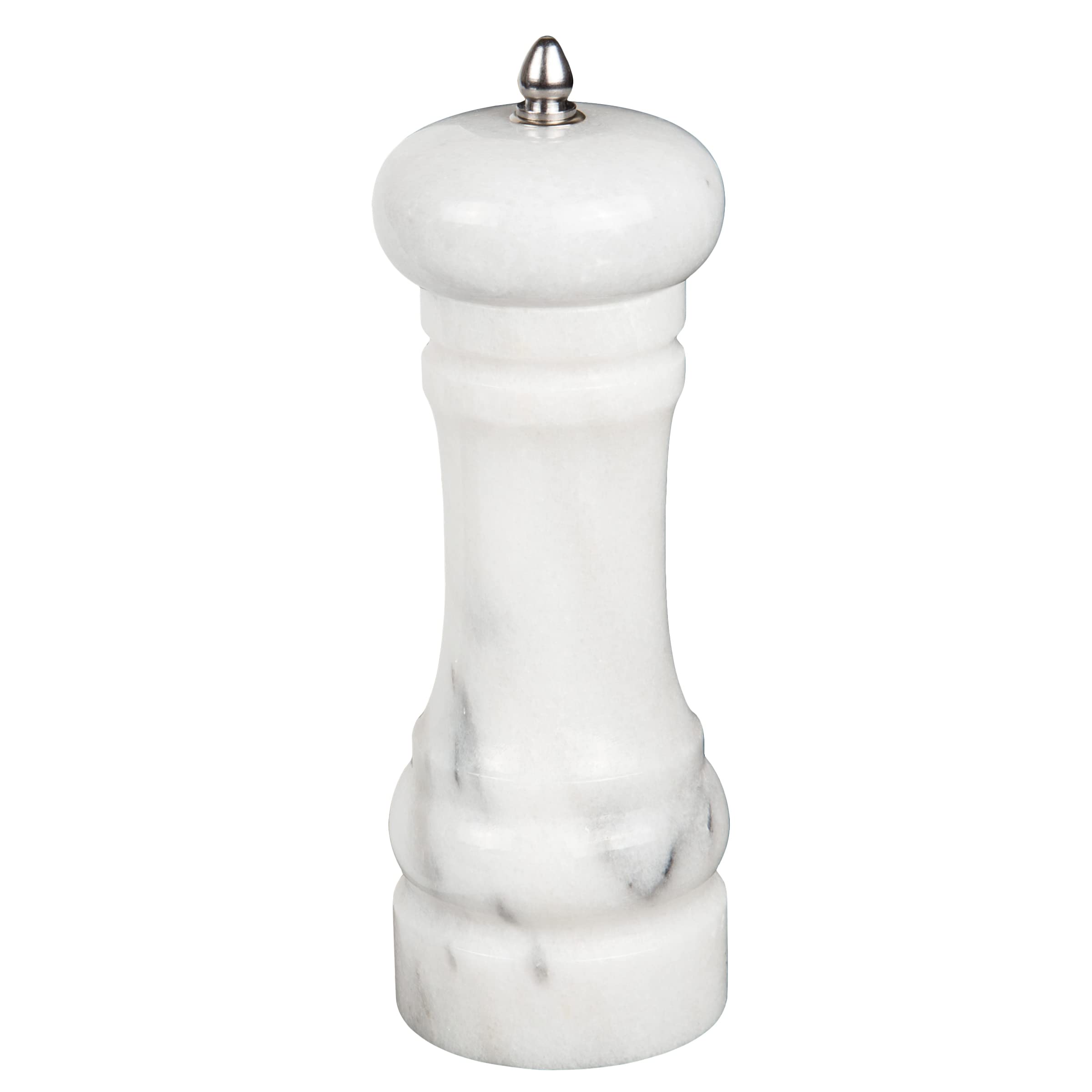 Creative Home Marble Pepper Grinder, Manual Pepper Mill, 6-Inch Refillable Salt or Black Pepper Grinder with Alloy Grinding Mechanism, Ideal for Kitchen, Restaurant, and Outdoor BBQ, Off-White