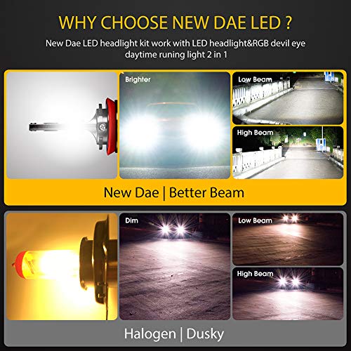 H7 RGB LED Headlight Bulbs&RGB Headlights Daytime Running Light Switch Controlled Multicolour All-in-One Conversion Kit Color:6001K,White,Red,Green,Blue - Thumbnail 2
