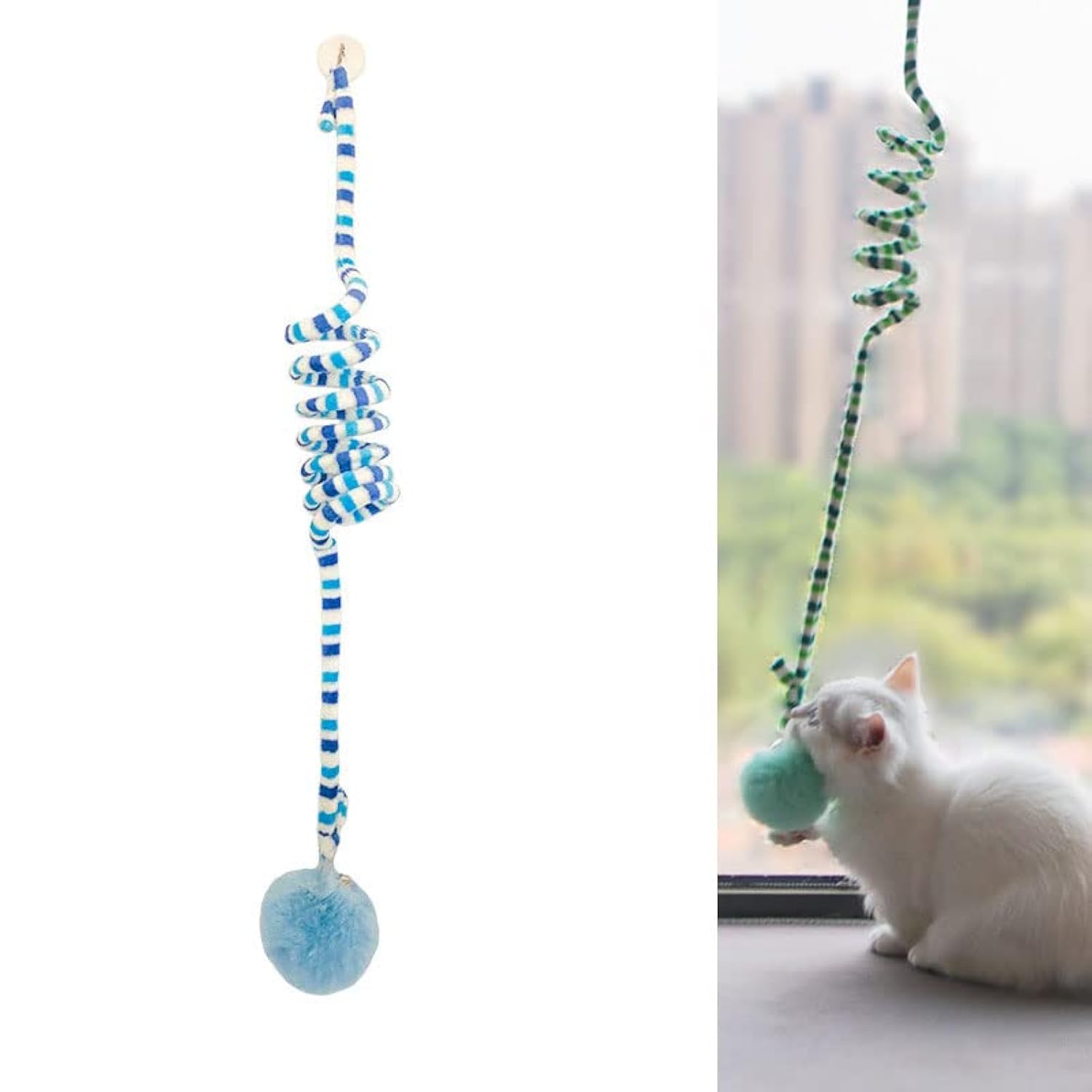 zalati Interactive Cat Toy Soft Plush with Bells Hanging Bungee Cord for Indoor Cat Play Fun - Blue
