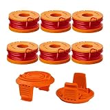 Thten Edger Spools Replacement for Worx WG180 WG163 WA0010 Weed Wacker Eater String with WA6531 GT Spool Cover 50006531 String Trimmer Refills 10ft 0.065"(6 Spool, 2 Cap)