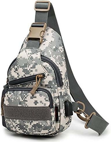 Awaytoy Tactical Shoulder Bag with USB Port Military Sling Chest Bag Grey Camo