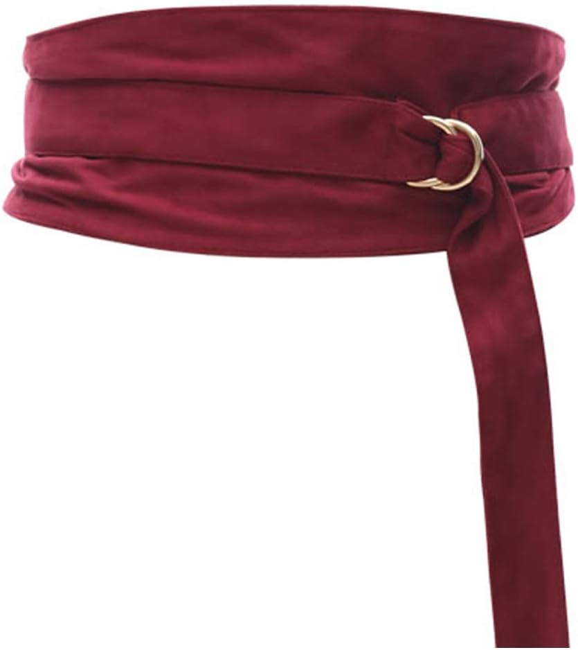 Aecibzo Women's Soft Velvet Wrap Around Obi Waist Band Cinch Boho Belt with Buckle