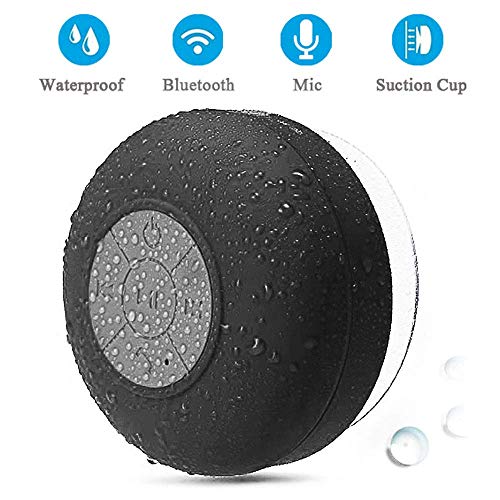BONBON Waterproof Bluetooth Shower Speaker Portable Wireless Water-Resistant Speaker Suction Cup, Built-in Mic, Hands-Free Speakerphone Bathroom Outdoor Travel Hiking Bike Home Party-Black