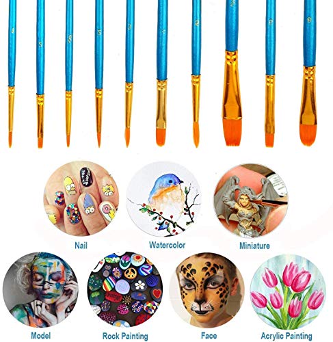 Acrylic Painting and Paint Easel Palettes Set,20 pcs Nylon Hair Paint Brushes 1 Tabletop Easel Stand 3pcs 8x10\'\' Canvas Panels 5 Pcs Paint Plattes for Kids Adult Party Acrylic Painting Crafts