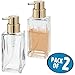 mDesign Square Glass Refillable Liquid Soap Dispenser Pump Bottle for Bathroom Vanity Countertop, Kitchen Sink - Holds Hand Soap, Dish Soap, Hand Sanitizer, Essential Oils - 2 Pack - Clear/Soft Brass