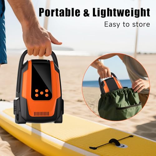 Camping Electric Pumps Electric Paddle Board Pump, 50PSI High Pressure Portable SUP Air Pump with Auto-Off and Deflation Function