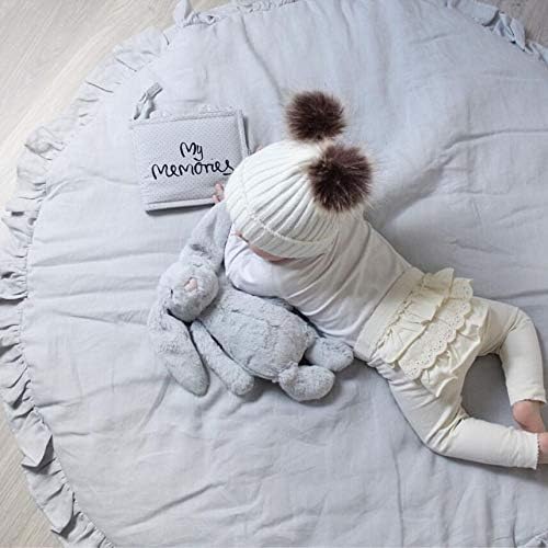 Super Soft Thick Kids Play Mat Crawling Cushion, 100% Cotton Play Pad, Fluffy Non-Toxic Floor Seating Pillow, 40” Round Area Rugs for Kids Babies Girls Boys Children Toddlers Bedroom or (Light Grey)
