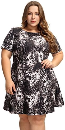 OEUVRE Women's Jersey Paisley Print Short Sleeve Plus Size Tunic Dress Casual Wear Black 20