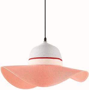 YA&NG Luz Pendiente del Sombrero de Paja Rosa LED de bambú Moderna