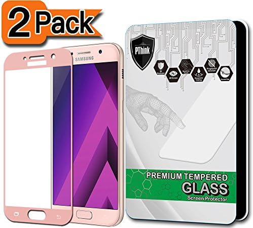 [2-Pack] PThink [Full Screen Coverage] Tempered Glass Screen Protector for Samsung Galaxy A7 2017 (Not for 2016 Version) - Pink