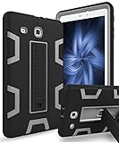 Galaxy Tab E 9.6 Case,KAKA[Kickstand Feature]Three Layer Hybrid Heavy Duty Shockproof Anti-Slip Protective Case for Samsung Galaxy Tab E Wi-Fi/Tab E Nook/Tab E Verizon 9.6-Inch Tablet,Black/Grey