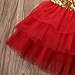 Kids Girls Princess Party Rose Flower Lace Ruffled Layered Tutu Skirt Dress 2-7y (3-4 Years, Red)