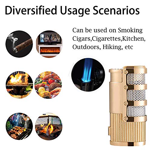 Cigar Cutter and Lighter Set, Cigar Punch Lighter Triple Jet Flame Butane Cigarette Torch Lighter (Gold) - Thumbnail 5