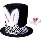 PEIQICHU Easter Bunny Hat White Rabbit Costume Accessories Bunny Ear Top Hat Set for Mad Hatter Party Easter Halloween
