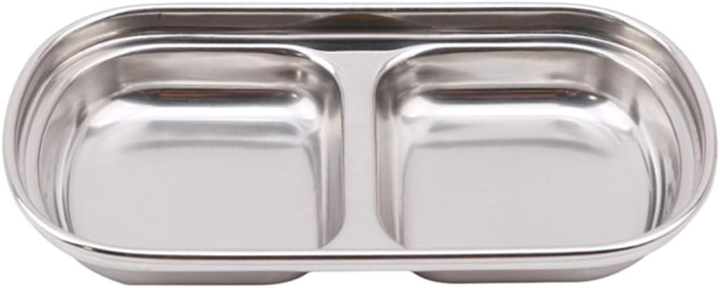 VWH Stainless Steel Dipping Bowl Sauce Dish Snack Tray Condiment Relish Dip Bowls 2-Grid