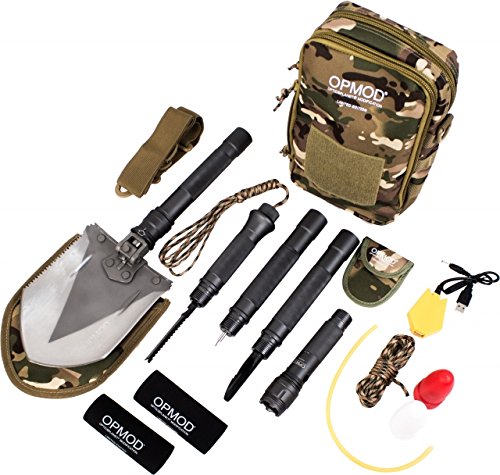 OPMOD Survival Series 20-in-1 Emergency Shovel Flashlight,Charcoal Grey