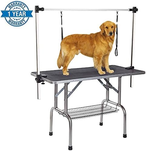 Dog Grooming Table, Large Heavy Duty w/Adjustable Overhead Arm and Clamps for Dogs and Pets