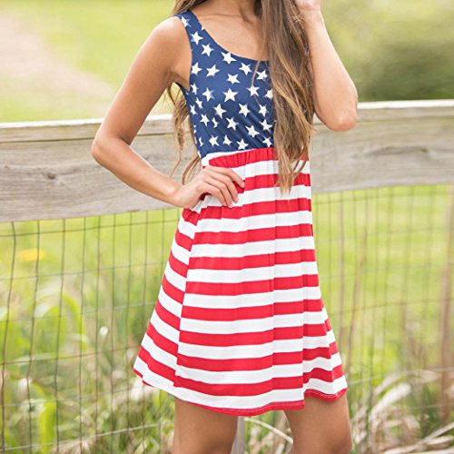 Hot Sale! Independence Day Dresses,Women Casual Summer Star Striped Flag Small Short Dress (Multicolor, L) - Thumbnail 2