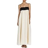 chouyatou Women's Summer Color Block Spaghetti Strap Maxi Linen Dress Long Casual Flowy Beach Sundress