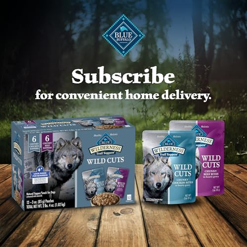 BLUE BUFFALO WILDERNESS TRAIL TOPPERS WILD CUTS WET DOG FOOD VARIETY PACK, HIGH-PROTEIN & GRAIN-FREE, MADE WITH NATURAL INGREDIENTS, CHICKEN AND BEEF FLAVORS, 3-OZ POUCHES, (12 COUNT, 6 OF EACH)