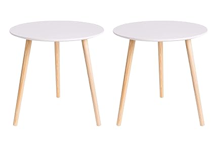 Tied Ribbons Set Of 2 Multi Purpose Round Coffee Table Side Table Console Table Night Stand For Small Space End Table Living Room 44 Cm X 44 Cm White Wood Amazon In Home Kitchen