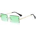LASPOR Retro Rimless Rectangle Sunglasses for Women Men Tinted Lens Gold Metal Frameless Vintage Square Glasses