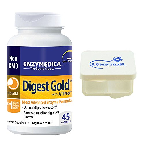 Enzymedica - Digest Gold with ATPro, High Potency Enzymes for Optimal Digestive Support, 45 Capsules Bundle with Lumintrail Pill Case