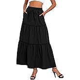 Yewanka Women's Drawstring Elastic High Waisted Boho Floral Print Maxi Skirt Summer A-Line Flowy Long Skirts with Pockets
