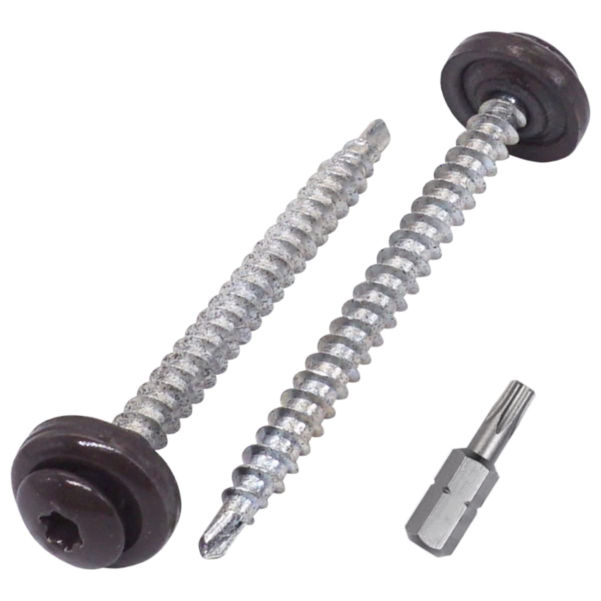 SKIR'CO (40 pcs) Metal Roofing Screws, 4.8 x 60 mm Painted Self-Drilling Screws With EPDM Washers, Torx Head (Grey Brown RAL 8019)
