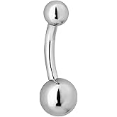 Forbidden Body Jewelry Belly Button Rings Extra Short Barbell Belly Ring Petite Double Ball Surgical Steel 14G 5/16 Inch