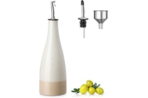 vancasso Ceramic Olive Oil Dispenser Bottle,Stoneware Bottle Dispenser with Spout and Funnel for Kitchen,Suitable For Storage Of Oil, Vinegar, Coffee Syrups & Other Liquids,16 Ounce,Beige