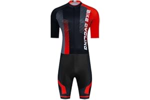 SUDU SUDO Men's Cycling Jersey Set Skinsuit One Piece Bike Shirts Triathlon Suit Bicycle Shorts with Gel Padded