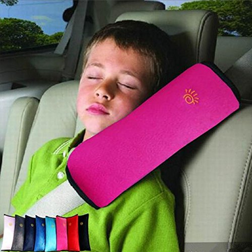 VERISA Car Seat Belt Covers Pillow Adjust Vehicle Shoulder Pads, Safety Belt Protector Cushion, Plush Soft Auto Seat Belt Strap Cover Headrest Neck Support for Kids Baby Adult Rose Red