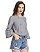 Floerns Women's Floral Embroidery Loose Blouse Bell Sleeve Top Black Check L