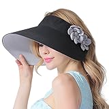 CACUSS Women's Summer Sun Hat Large Brim Visor Adjustable Nylon Buckle Packable UPF 50+ (Black Flower)